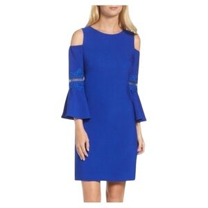 ELIZA J Cold Shoulder & Lace Appliqué Mini Dress, Royal Blue, Size 8